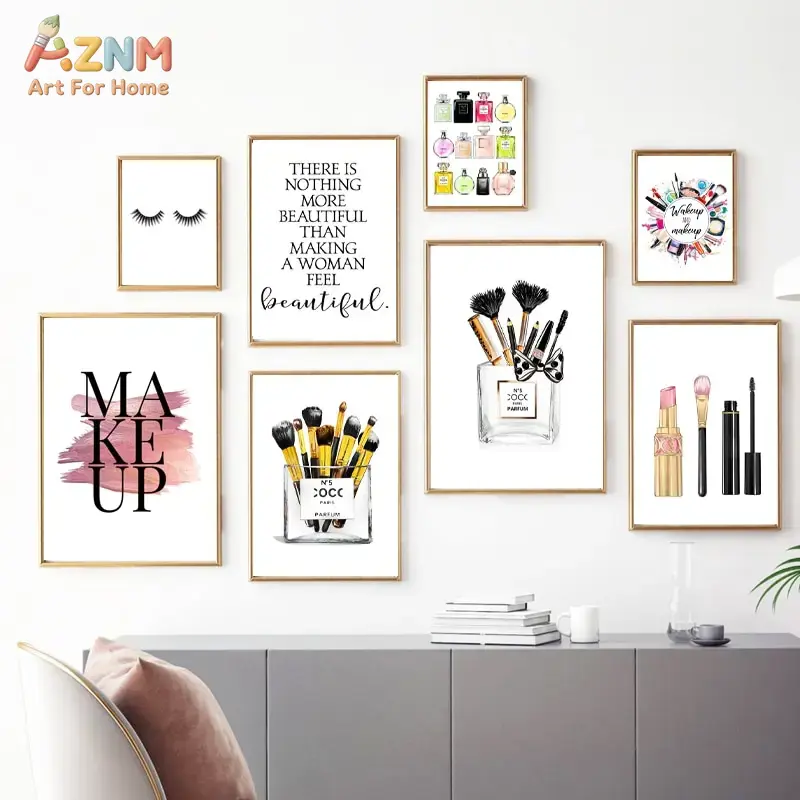 Perfume Quotes - AZNM Pink Fashion Makeup Canvas Wall
