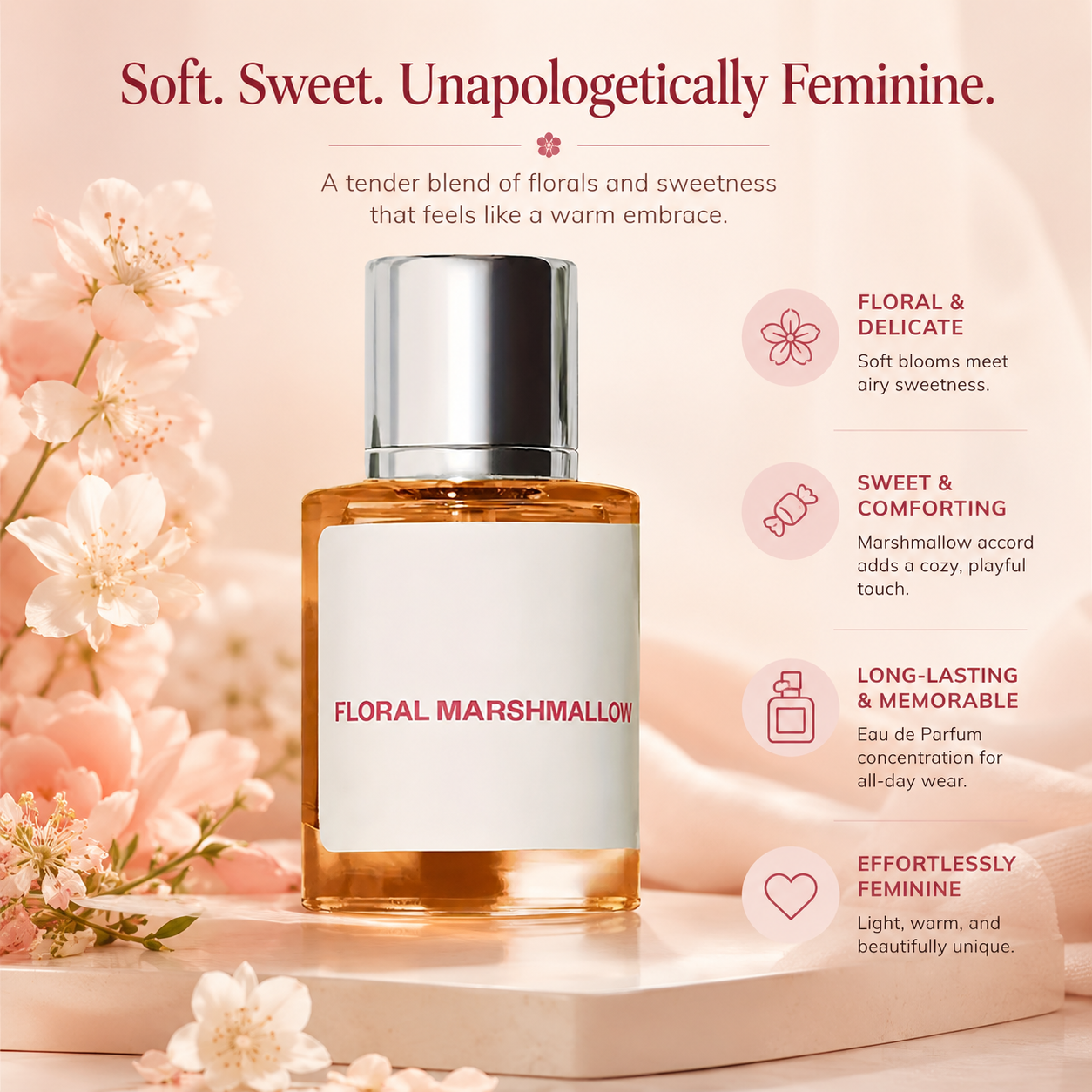 Perfume Fragrance For Women - Floral Marshmallow Eau De Parfum, Long-lasting